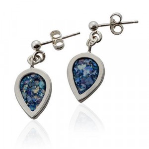 Stud Earrings with Roman Glass & Silver in Drop Shape by Rafael Jewelry Rafael Jewelry