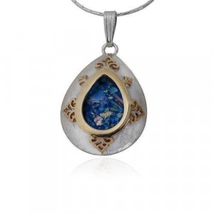 Pendant in Silver & 9k Yellow Gold with Roman Glass in Drop Shape by Rafael Jewelry Artists & Brands