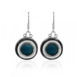 Sterling silver Round Earrings with Eilat Stone & Filigree-Rafael Jewelry Israeli Earrings