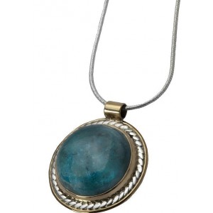 Round Eilat Stone Pendant in Silver & Gold-Plating by Rafael Jewelry Jewish Necklaces