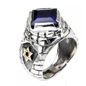 Rafael Jewelry Sterling Silver Ring with Yellow Gold Star of David and Jerusalem Motif & Amethyst Star of David Jewelry