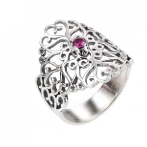 Rafael Jewelry Sterling Silver Ring with Ruby in Heart Cutouts Artists & Brands