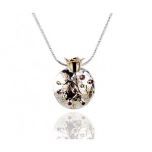 Pomegranate Pendant in Sterling Silver with Yellow Gold & Ruby by Rafael Jewelry Jewish Jewelry