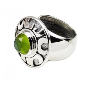 Sterling Silver Ring with Green Perdiot Stone Rafael Jewelry Jewish Jewelry