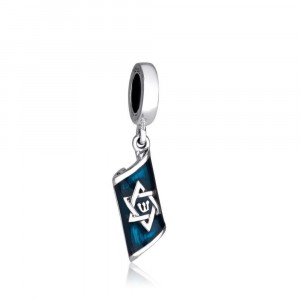 Mezuzah Charm with Star of David in Blue Enamel and Sterling Silver Default Category