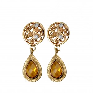 Drop Earrings in 14k Yellow Gold with Champagne Gems by Rafael Jewelry Israeli Jewelry Designers