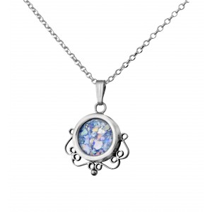 Sterling Silver Pendant with Roman Glass by Estee Brook Israeli Jewelry Designers
