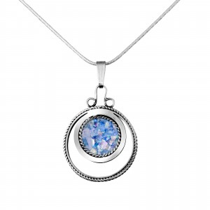 Sterling Silver Pendant Circle Shaped with Roman Glass by Estee Brook Jewish Jewelry