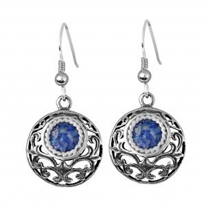 Round Sterling Silver Earrings with Roman Glass by Rafael Jewelry Jewish Jewelry