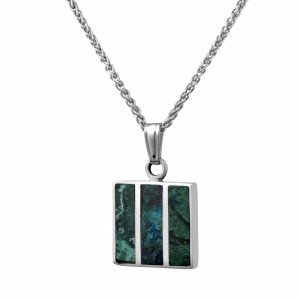 Square Eilat Stone Pendant in Sterling Silver by Rafael Jewelry Jewish Jewelry