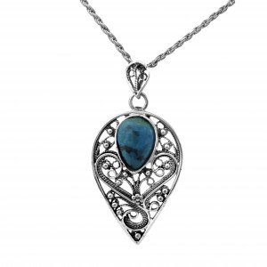 Drop Pendant in Sterling Silver with Eilat Stone by Rafael Jewelry Jewish Jewelry