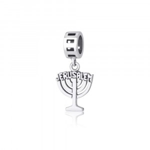 Menorah Charm with Jerusalem in Sterling Silver Israeli Charms