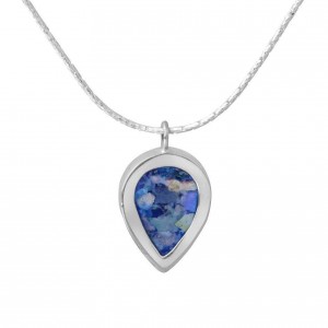 Drop Pendant in Sterling Silver with Roman Glass by Rafael Jewelry Jewish Jewelry