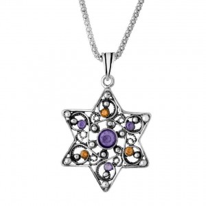 Rafael Jewelry Sterling Silver Star of David Pendant with Gems Jewish Home