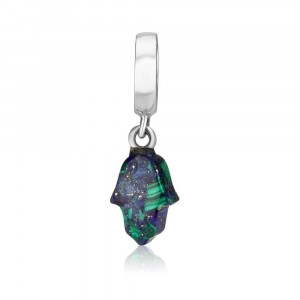 925 Sterling Silver of Hamsa with a Hanging Azurite Pendant Charm
 Jewish Jewelry