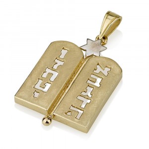 Ten Commandments Pendant Star of David in 14K Yellow Gold  Bar Mitzvah Jewelry