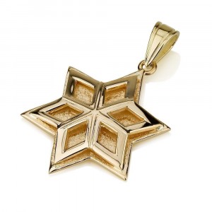 Star of David Pendant Double Design in 14K Yellow Gold Jewish Jewelry