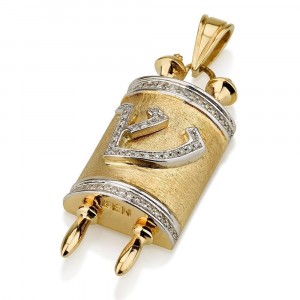Torah Scroll Pendant with Diamonds 18K Yellow Gold Ben Jewelry Artists & Brands