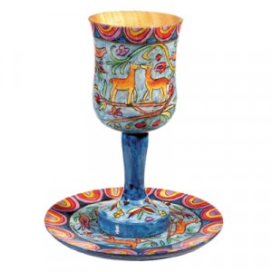 Yair Emanuel Wooden Kiddush Cup Set with Oriental Design Kiddush Cups