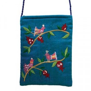 Turquoise Yair Emanuel Embroidered Bag with Bird Motif Modern Judaica