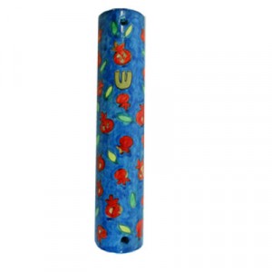 Yair Emanuel Small Wooden Mezuzah With Small Pomegranates Modern Judaica