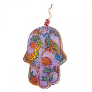Hamsa with Pomegranates in Painted Glass by Yair Emanuel Artists & Brands