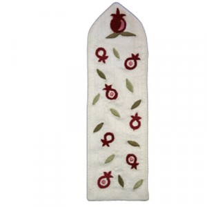 Yair Emanuel Raw Silk Embroidered Bookmark with Pomegranates in White Bookmarks