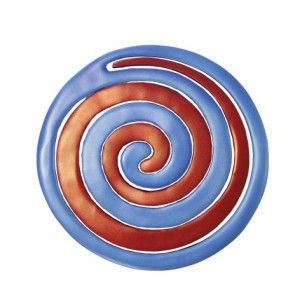 Yair Emanuel Anodized Aluminium Two Piece Trivet Set with Red and Blue Swirl Serving Pieces