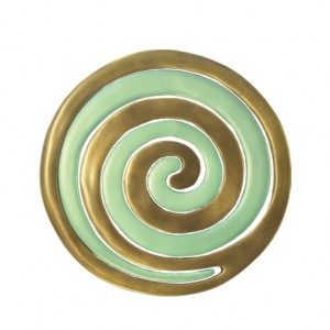 Yair Emanuel Anodized Aluminium Two Piece Trivet Set with Green and Gold Swirl Serving Pieces