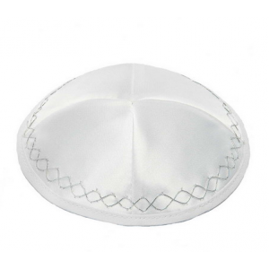Terylene Kippah with Zigzag Lines and Four Sections in White Bar Mitzvah