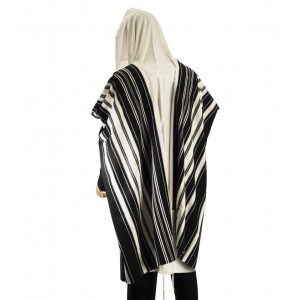 White Chabad Prima AA Wool Tallit with Black Stripes Traditional Tallit