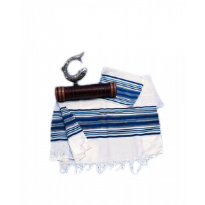 Noi Cloth and Wool Tallit with Multicolored Stripes and Atara Tallitot