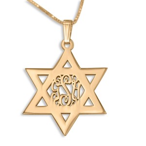 24K Gold-Plated Star of David Necklace With English Monogram Jewish Necklaces