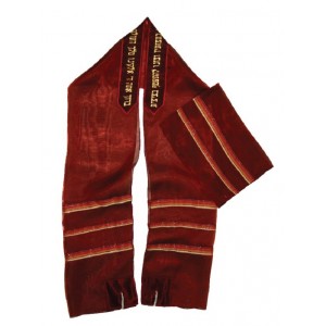 Bordeaux ICE Cloth Tallit with Red and Gold Stripes and Dark Red Atara Rikmat Elimelech