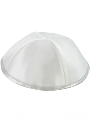 White Satin Kippah with Four Sections and Silver Rim (17cm) Kippot