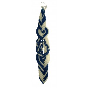 Galilee Style Candles Blue and White Havdalah Candle with Lines and Braids Havdalah Sets and Candles