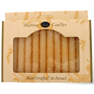 Safed Candles Almond Colored Shabbat Candles with Dripped Lines Shabbat