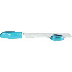 Yair Emanuel Anodized Aluminum Challah Knife in Turquoise with Teardrop Design Challah Knives