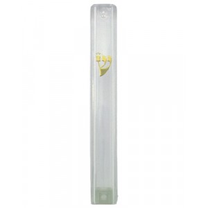 Mezuzah in Clear Plastic with Gold-Coloured Shin Mezuzahs