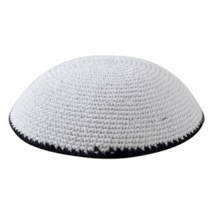 Knitted White Kippah with Black Edging Default Category