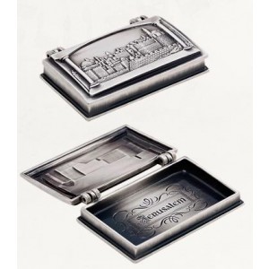 Silver Business Card Holder with Jerusalem Panoramic View and English Text Danon