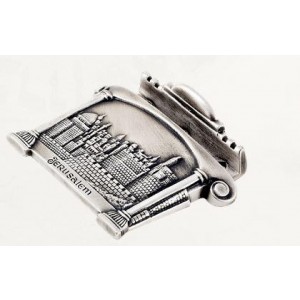Silver Business Card Holder with Jerusalem Panorama and English Text Jewish Home