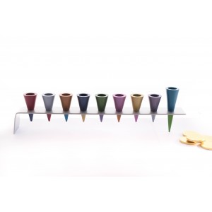 Hanukkah Menorah in Aluminum with Bright Cone Candleholders Candle Holders & Candles