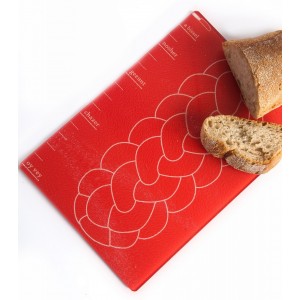 Red Glass Cutting Board with Yiddishisms by Barbara Shaw Challah Boards