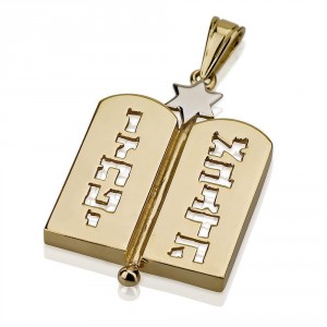 Ten Commandments with Star of David Pendant in 14k Yellow Gold Jewish Jewelry