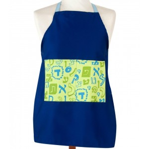 Apron for Kids in Blue with Hebrew Alphabet in Cotton Aprons