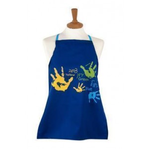 Apron in Blue with Hand Prints & Hebrew Text in Cotton Aprons