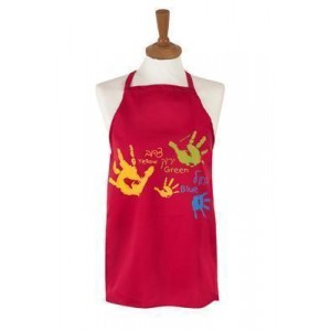 Apron in Red with Hand Prints & Hebrew Text in Cotton Aprons