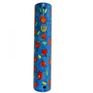 Hand painted Mezuzah with Small Pomegranates in Wood-Yair Emanuel Yair Emanuel