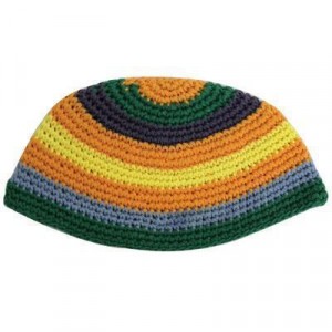 Frik Kippah with Orange, Green, Gray and Yellow Stripes Default Category